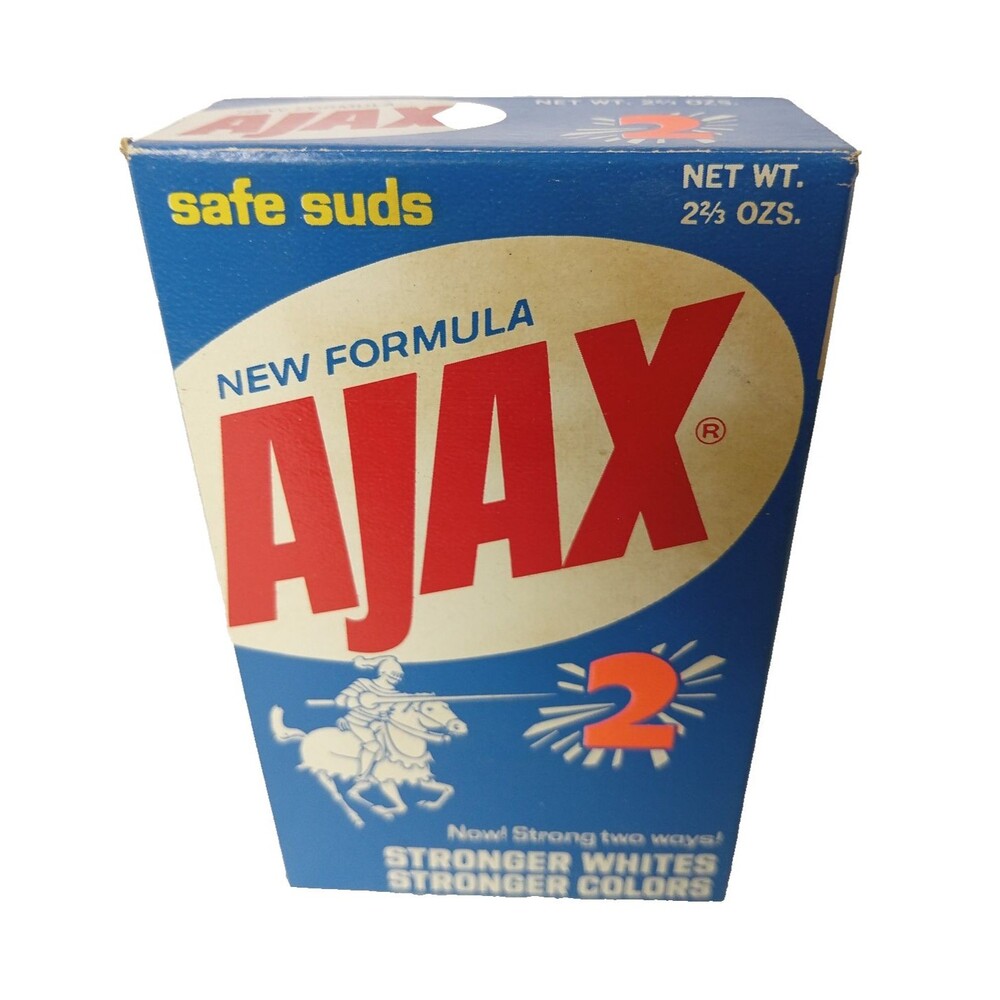 Vtg AJAX Laundromat Vending Box 2 2/3 Oz UNOPENED FULL White Knight